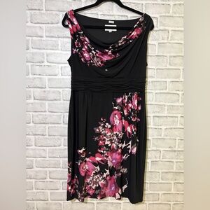 Studio I Black and Pink Floral Maxi Dress size 14
